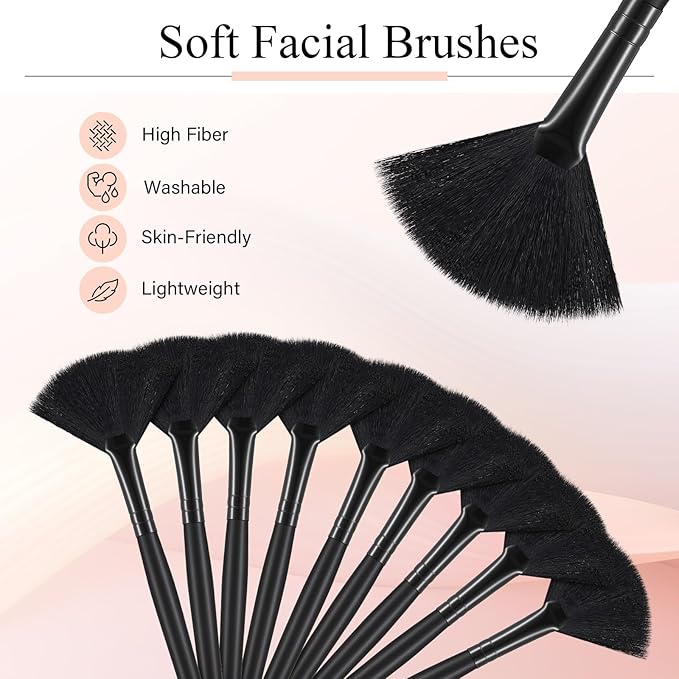9 Pieces Facial Fan Mask Brushes, Soft Facial Applicator Brushes Tools for Peel Glycolic Makeup for Mud Cream(Full Black)