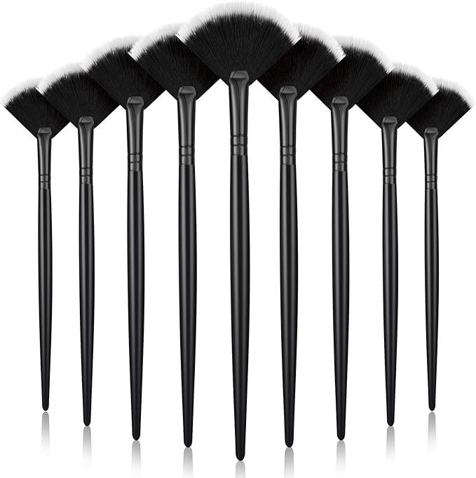 9 Pieces Facial Fan Mask Brushes, Soft Facial Applicator Brushes Tools for Peel Glycolic Makeup for Mud Cream(Black with White)
