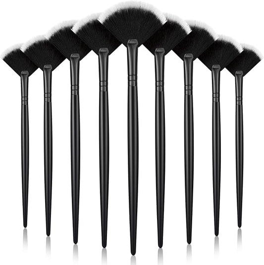 9 Pieces Facial Fan Mask Brushes, Soft Facial Applicator Brushes Tools for Peel Glycolic Makeup for Mud Cream(Black with White)