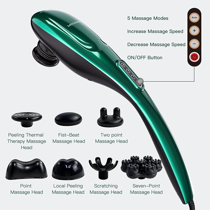 Handheld Back Massager | Deep Tissue Percussion Massage for Back, Neck, Shoulders, Waist and Legs (dark green)
