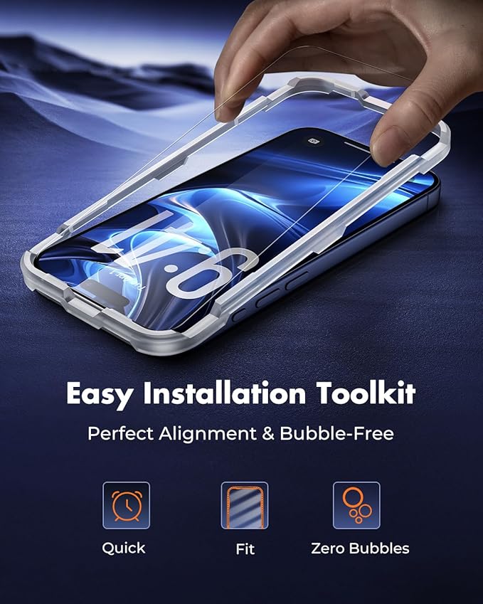 UNBREAKcable 2-Pack Screen Protector for iPhone 17 Pro, Double Shatterproof Tempered Glass [Easy Installation Frame] [9H Hardness] [99.99% HD Clear] [Case Friendly] for Apple iPhone 17 Pro 6.3 inch