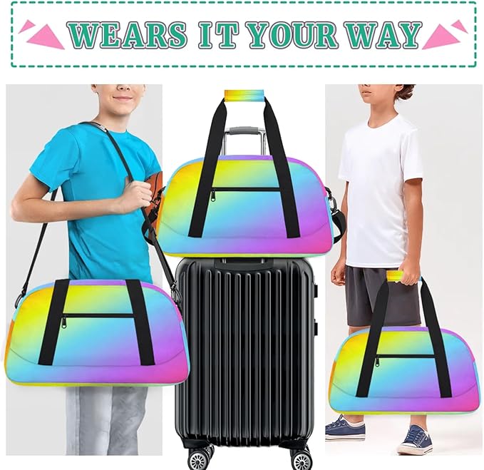 Sports Duffle Bags Rainbow Gradient Travel Gym Bag Weekender Bags Waterproof Overnight Bag Carry On Bag for Dance, Yoga