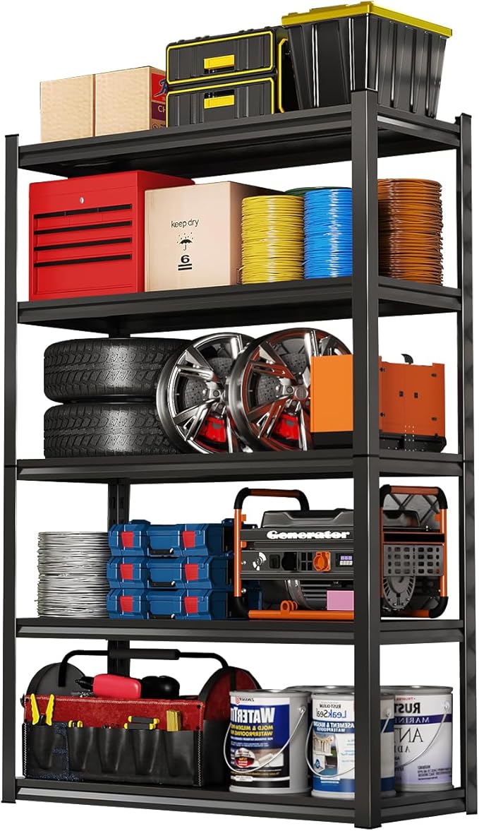 Garage Shelving, Heavy Duty Storage Shelves, Metal Garage Shelves Units, 5-Tier Adjustable Shelf Storage Rack for Industrial, Warehouse, Basement (H72'' W39.3'' D18'')