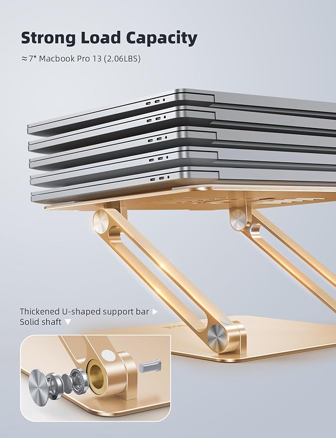 Lamicall Adjustable Laptop Stand, Portable Laptop Riser, Aluminum Laptop Stand for Desk Foldable, Ergonomic Computer Notebook Stand Holder for MacBook Air Pro, Dell XPS, HP (10-17.3'') -Gold
