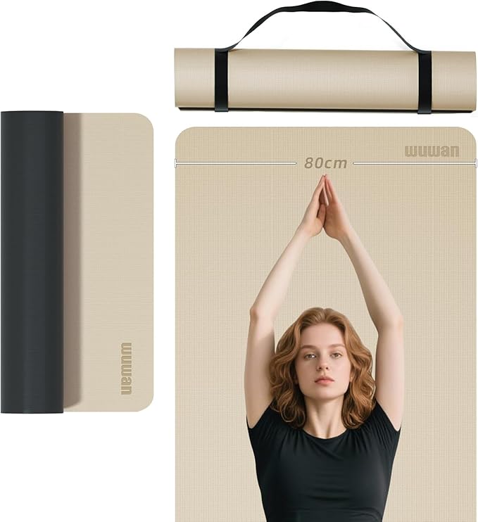 Yoga Mat Non-Slip Extra Thick 72"x32/24" Extra Wide Fitness Exercise Mat TPE Material High Elastic Hot Yoga Mat for Women Yoga Pilates Home Floor Workout (Cow Coffee)