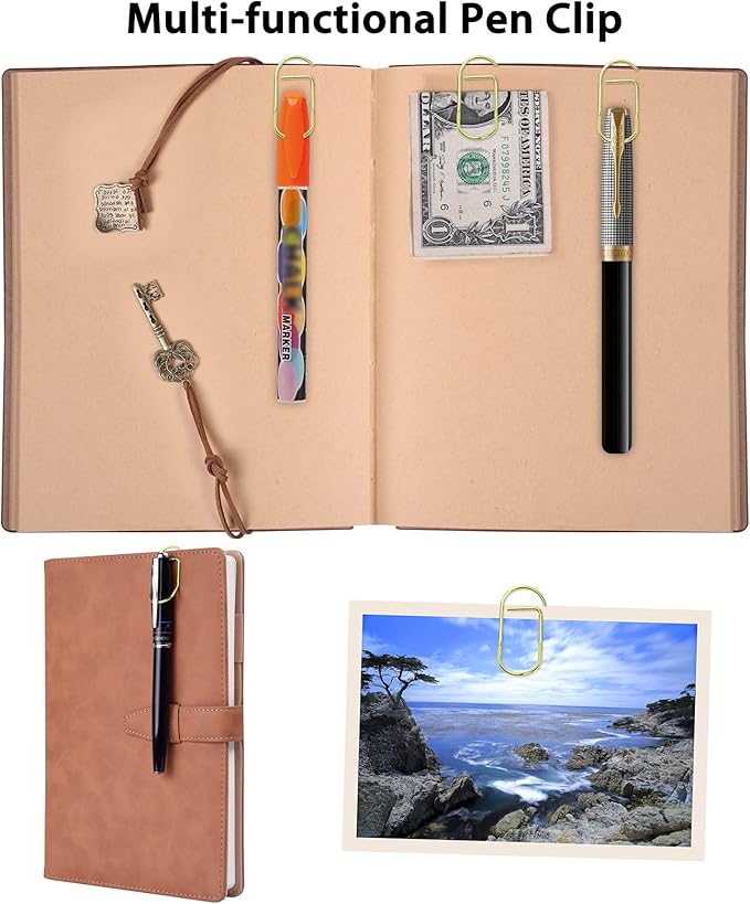 Wisdompro Pen Clip, 12 Pack Stainless Steel Pencil Clip Holder for Notebook, Books, Journal, Clipboard, Paper, etc. - Fits Almost Any Pen Size (Gold)