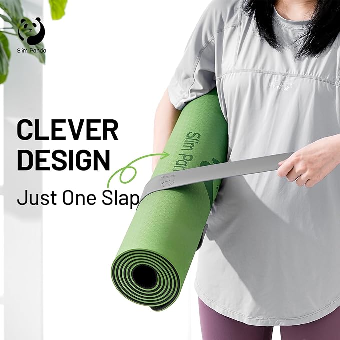 Slim Panda Yoga Mat Strap Slap Band, One Snap Keeps Mats Tightly Rolled, Heavy-Duty Clasp Fits Most Size Mats(24" L X 2" W)