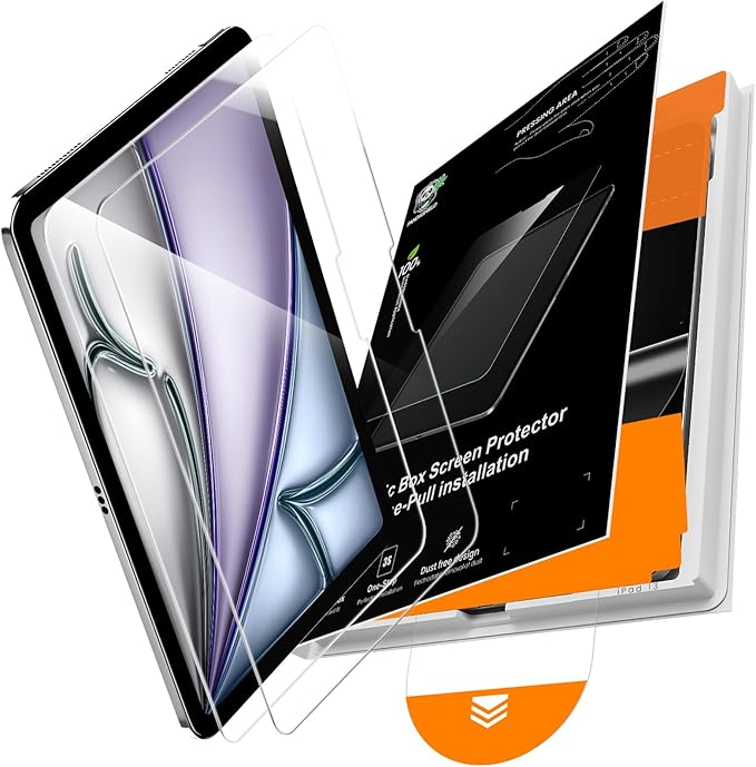 PandaShield 2-Pack Screen Protector for iPad Air M3/M2 [13 inch] 7th/6th Gen.(2025/2024),9H+ Tempered Glass with Easy-Install box,Apple Pencil Compatible,Bubble Free, Face ID Compatible,HD Clarity