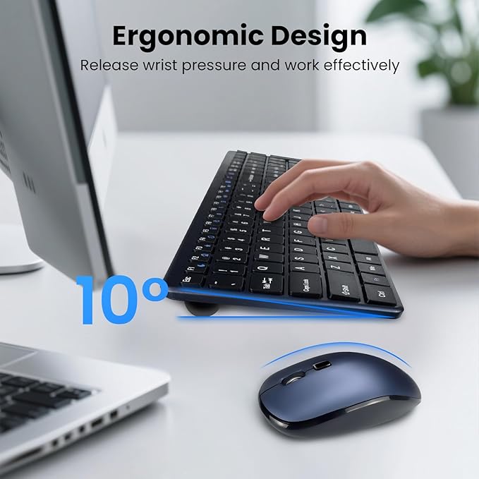 Wireless Keyboard and Mouse Combo,2.4G USB Ultra Slim Quiet Full Size Matte PC Computer Keyboard & Mice,3 DPI,19 Multimedia Key,Lag-Free Ergo,Long Battery Life for Desktop,Laptop,Smart TV,MAC,Windows