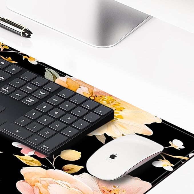 Long Mouse Pad XXL,Ergonomic Desk Mat Gaming Set,Keyboard Wrist Support Rest Mouse Pad Suitable for Office and Home (XXL Rose Set)