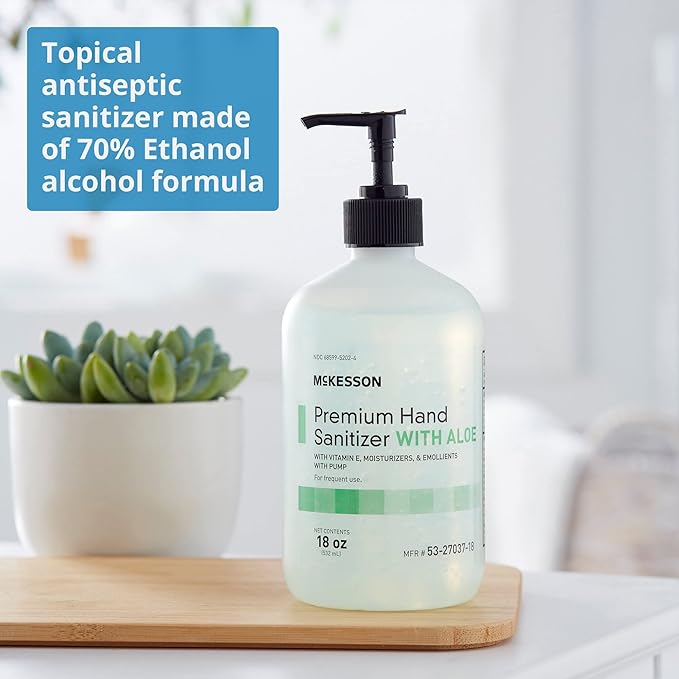 McKesson Hand Sanitizer with Aloe, 18 oz Pump Bottle [Pack of 3] - 70% Ethyl Alcohol, Spring Water Scent, No-Rinse Sanitizing Gel with Vitamin E and Moisturizers, Medical-Grade