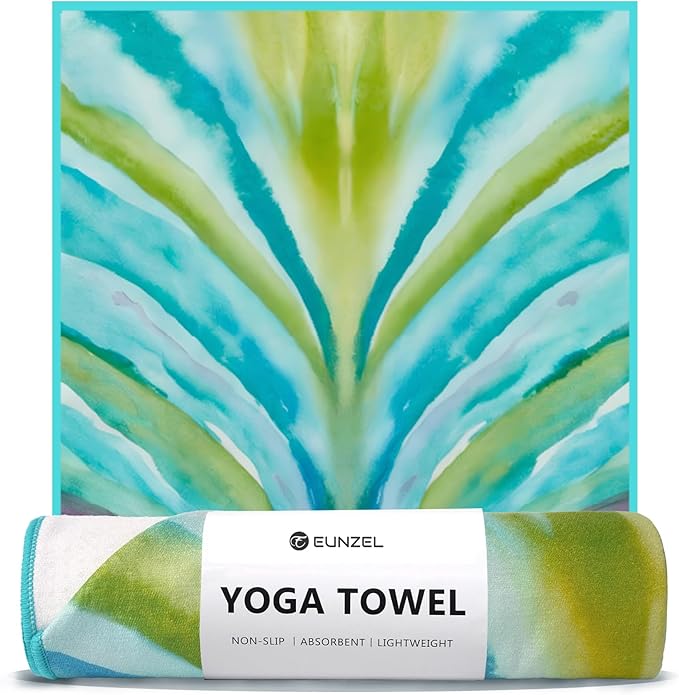 Eunzel Hot Yoga Towel, Non Slip Yoga Mat Towel Sweat Absorbent Printed Yoga Towel with Grip Dots for Hot Yoga, Pilates and Workout 72"x 24", Vibrant Vein