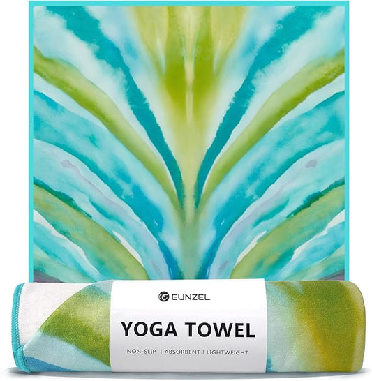 Eunzel Hot Yoga Towel, Non Slip Yoga Mat Towel Sweat Absorbent Printed Yoga Towel with Grip Dots for Hot Yoga, Pilates and Workout 72"x 24", Vibrant Vein
