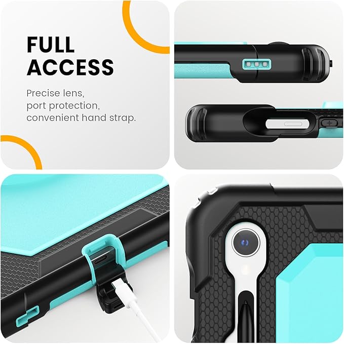 Timecity Case for Samsung Galaxy Tab S10 FE/ S9 FE 5G 10.9 Inch/ S9 11 Inch - Heavy Duty Protective Cover with Screen Protector, Rotating Stand, Shoulder Strap & S Pen Holder | Kids-Friendly, Blue