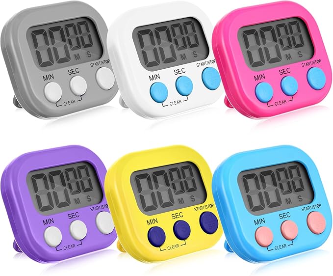 Weewooday 6 Pcs Digital Kitchen Timer Magnetic Timer Bulk On/Off Switch Minute Second Count up Countdown Loud Alarm for Exercise Cook Baking (Novel Color)
