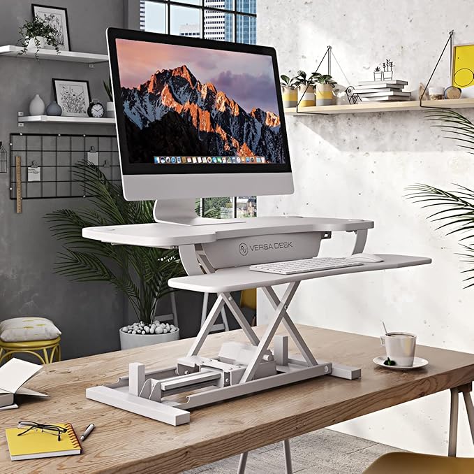 VERSADESK® PowerPro™ Electric Standing Desk Converter - Height Adjustable Desk Riser with Keyboard Tray - Holds 80 lbs - Built-in USB Charging Port - Ergonomic Sit Stand Workstation | White (36 inch)