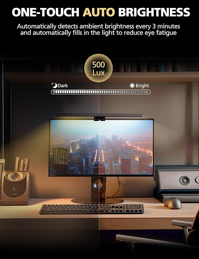 Monitor Light Bar for Computer with Auto Dimming, Memory Function and Stepless Dimmable Brightness & Color Temperature, 19" Monitor Lamp for Home Office, Ra97 Touch Control Desk Lamp