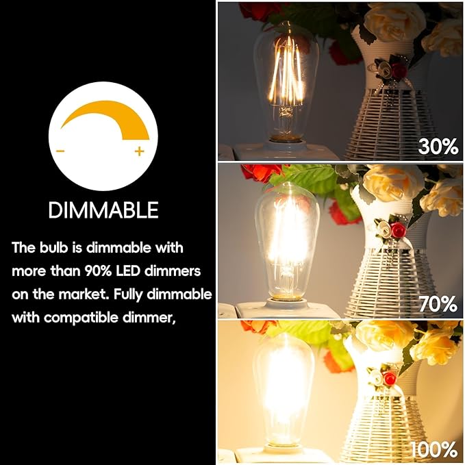 Jensense Edison LED Light Bulbs 8Watt Dimmable, 2700K Warm White, E26 Base, 60watt Equivalent, Vintage Bulbs 800lm CRI 90 Clear Glass, 32 Pack