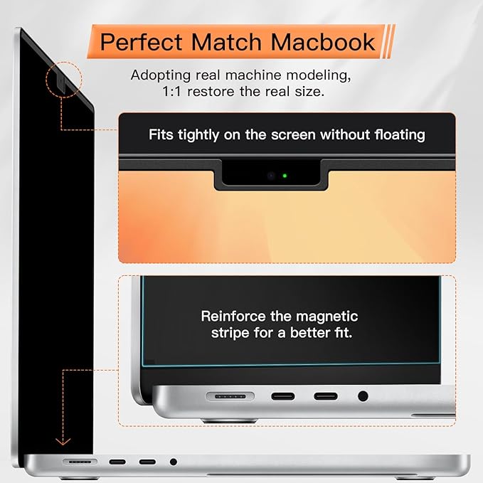 Magnetic 360° Privacy Screen for MacBook Pro 14 Inch (2021-2025, M1, M2, M3, M4, M5 Pro, Max), Removable Anti Glare Blue Light Filter, 4 Way Anti Spy Black Protector for Mac Pro 14In Laptop Computer