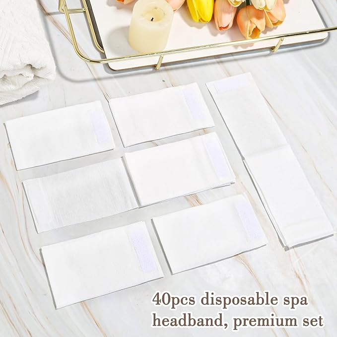 40 Pack Spa Headband for Women Disposable Skincare Headbands for Facials Esthetician Supplies Esthetician Headbands Stretch for Women's Hair (40 Pcs White)