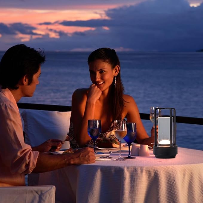 Portable Outdoor Table Lamp, Cordless Dimmable Touch Table Light, Rechargeable Battery Operated Small Lamp with 3 Colors and Brightness Control for Bedroom/Patio/Camping/Bar/Coffee Shop (Black)