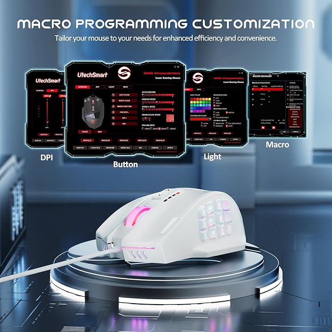 UtechSmart Venus Gaming Mouse RGB Wired, 16400 DPI High Precision Laser Programmable LED MMO Computer Gaming Mice with 12 Side Buttons