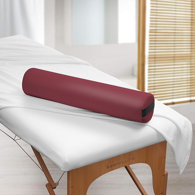 Saloniture Full Round Massage Table Bolster Pillow Pad - 26 x 6 Inch - Burgundy