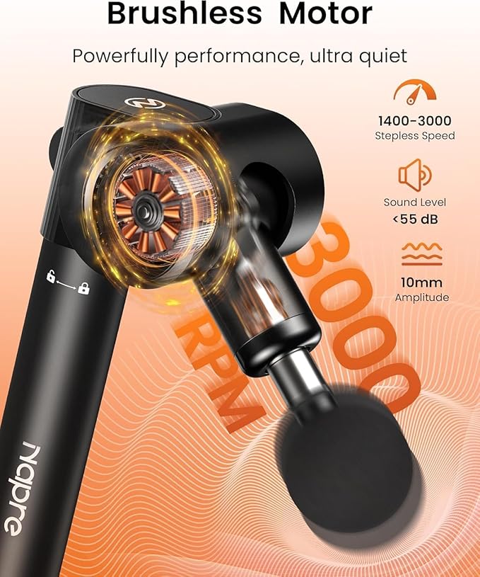 Foldable Massage Gun Deep Tissue with 5 Adjustable Angles,Portable Percussion Back Massager for Muscle/Neck/Body Pain Relief with Long Extension Metal Handle,32-Speeds,with Carry Case