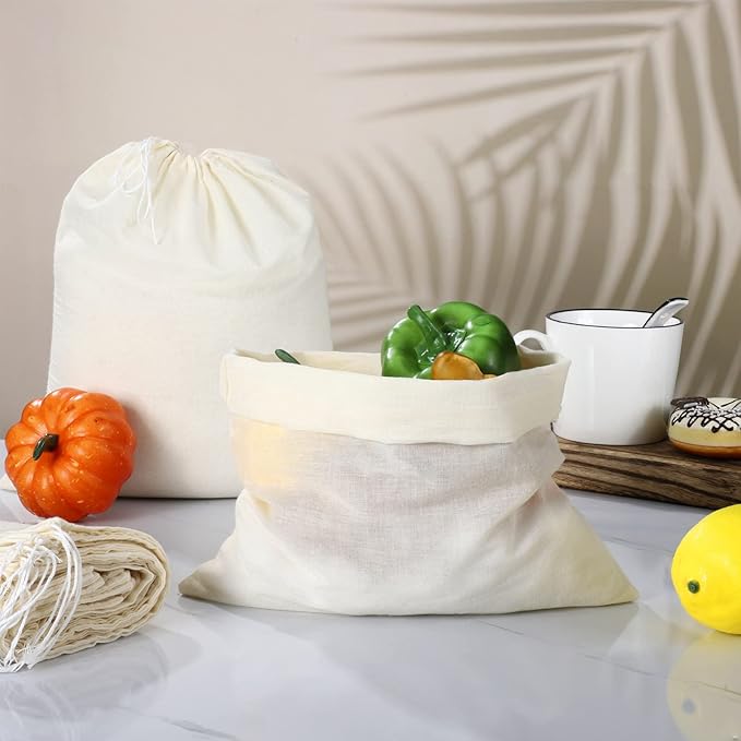 Tatuo 50 Pcs 10 x 12 Inches Muslin Cotton Drawstring Bags Canvas Linen Sachet Bag Reusable Empty Gift Pouch for Party Home Supplies