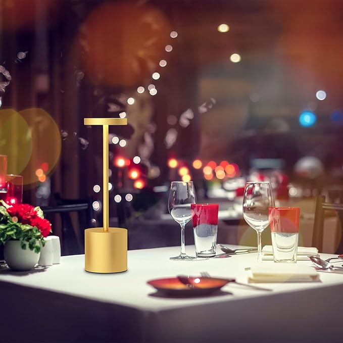 LED Cordless Table Lamps, Portable Rechargeable Battery Operated Lamp, Modern Metal 2 Level Dimmable Indoor and Outdoor Cordless Lamp,Desk Lamp for/Restaurant/Bar/Cafe/Bedroom. (Gold)