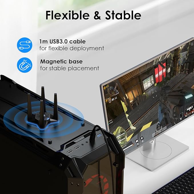 USB WiFi Adapter for Desktop PC, AX1800 WiFi Adapter Dual Band Wireless Network Adapter with 2.4GHz/5GHz High Gain Antennas, MU-MIMO, WPA3, Supports Windows 10/11 Only