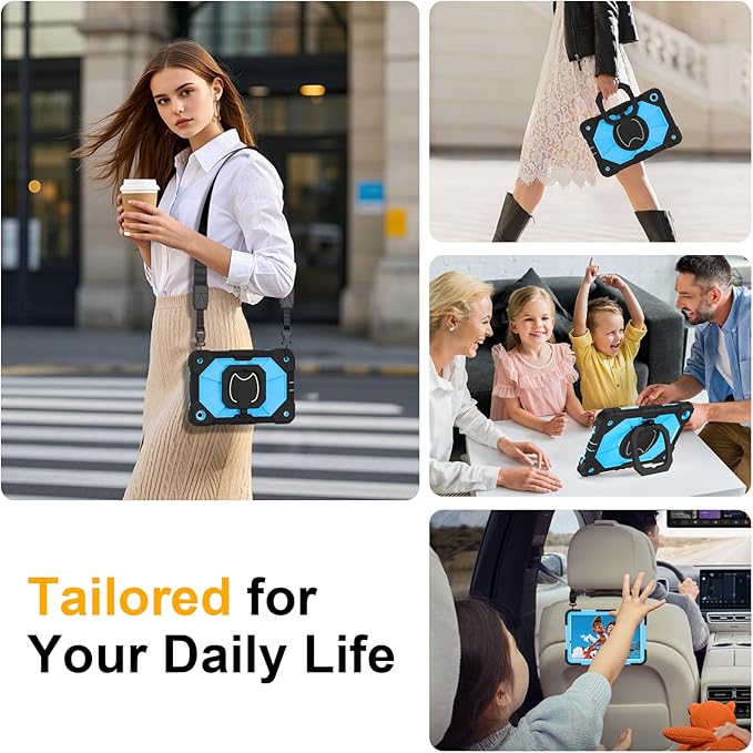 Case for Samsung Galaxy Tab A9 Plus 11 Inch 2023(SM-X210/X216/X218), Auorld Rugged Case for Samsung Galaxy A9+ Tablet with Screen Protector 360 Rotating Stand Shoulder Strap Pen Holder, Black Blue
