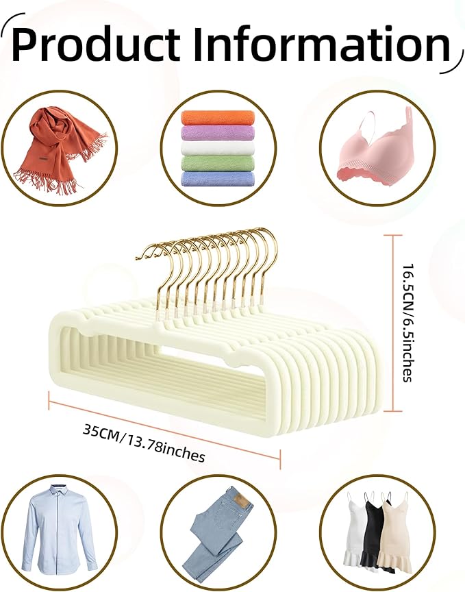 HGYZE Velvet Pants Hangers 20 Pack, 360° Swivel Gold Hook, Non Slip Felt Hanger for Spaghetti Strap Dresses Slack Jean, Short Neck Pant Bar for Closet, Cute Flocked Trouser for Adult Teen