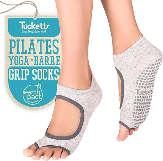 Tucketts Toeless Pilates Socks with Grips for Women, Non-Slip Yoga & Barre Socks for Stability & Barefoot Workouts, Size 6-13