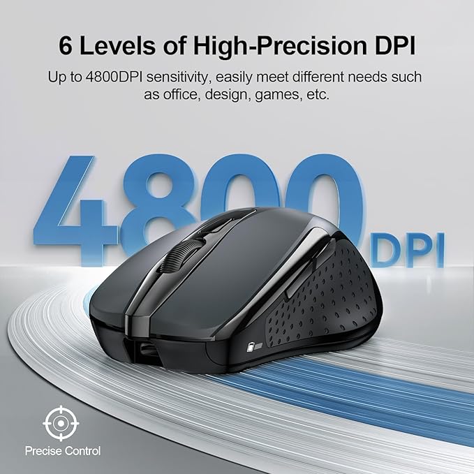 TECKNET Wireless Mouse Rechargeable, 2.4G USB-A Silent Mouse, Quiet Click, 6 Adjustable 4800 DPI, Cordless Computer Mouse, Ergonomic Mouse for Laptop, 6 Buttons Mouse for Chromebook, Ergo Grip