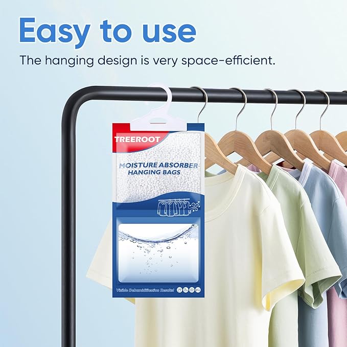 24 Pack Moisture Absorbers for Closet, 9.8OZ Hanging Closet Dehumidifier Bags, Hanging Humidity Absorber in Wardrobes, Kitchens and Bathrooms, Fragrance Free Portable Moisture bags