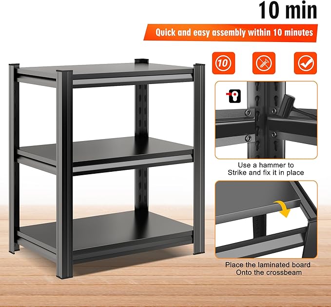 31.5-Inch 3-Tier Metal Bookshelf - Adjustable Industrial Bookcase for Living Room, Office & Bedroom,31.5" Hx27.6 Wx13.8 D