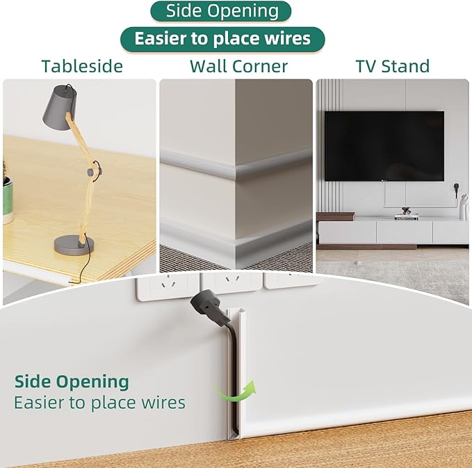 Cord Hider Raceway Kit, 39 inch Wall Cable Hider for 1 Cable, Silicone Material Hiding Wall Mount TV Powers Cords in Home Office, W0.59 H0.39in White