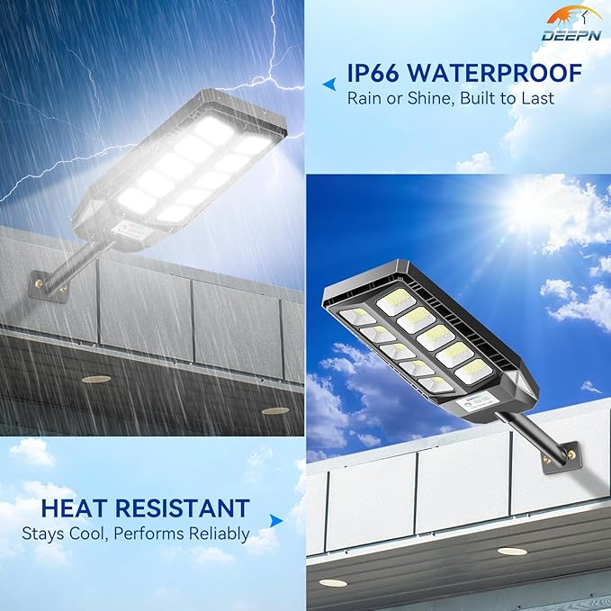 Deepn Solar Lights Outdoor, IP66 Waterproof Street Lights Outdoor, 6500K Dusk to Dawn Solar Security Flood Lights Motion Sensor with Remote Control for Yard, Entryway Garage, Porch 3 Pack
