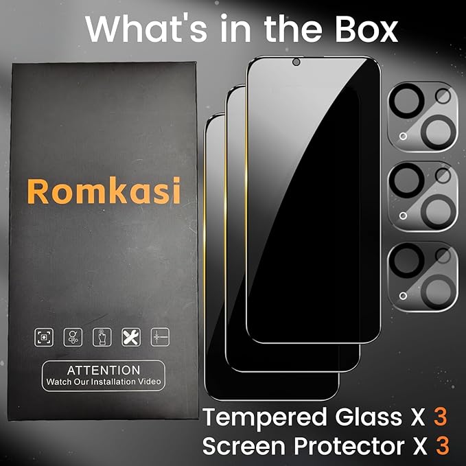 3 Pack Privacy Screen Protector for iPhone 11 6.1 Inch with 3 Pack Camera Lens Protector, Anti Spy Tempered Glass Film, Anti-Scratch, Touch Sensitive, Case Friendly