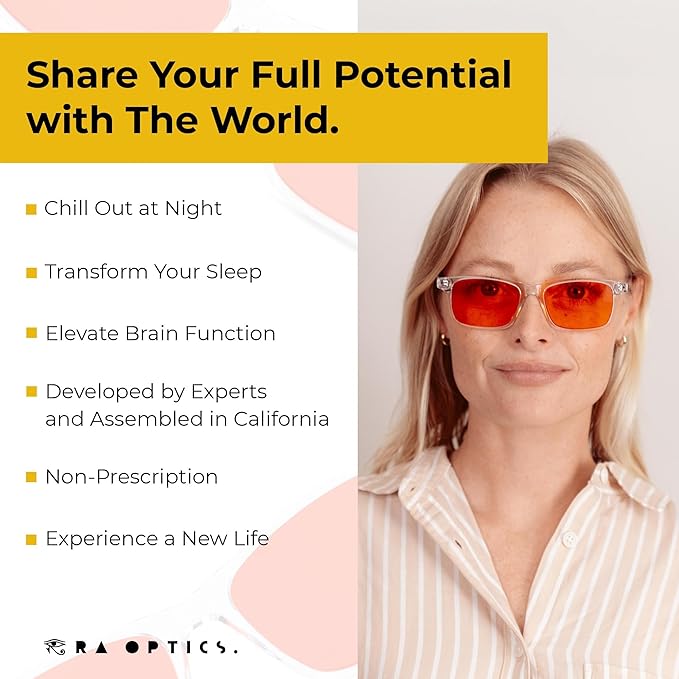 Ra Optics Popp Frame with Sunset Lenses - Science-Based Blue Light Glasses Increase Sleep Quality - Premium Glasses for Men and Women Block Blue Light From Screens