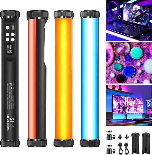 3Pack RGB LED Video Light Stick Wand,3200K~8500K Magnetic Photography Tube Light,360° Full RGB Handheld Light Stick with 4000mAh Rechargeable Battery for YouTube Video,Vlog,Live Game Streaming…
