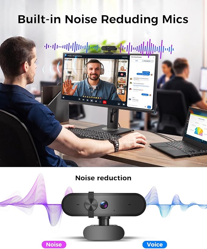 1080P Webcam Computer Camera with Microphone & Wide View - Auto Light Correction Webcam for PC, Mac, Laptop, Desktop - Built-in Privacy Cover Plug & Play USB for Zoom/Skype/Streaming