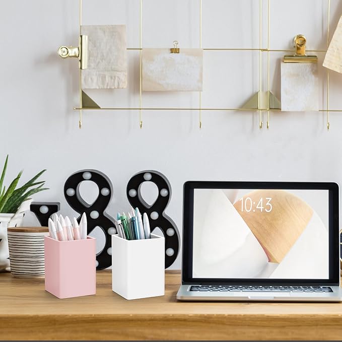 Pen Holder for Desk,Nordic Elegance Square Silicone Pencil Holder Soft Minimalist Desk Pen Cup Stand Waterproof Multifunctional Office Supplies for Home,Kids and School(White)