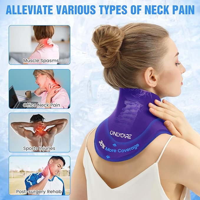 ONLYCARE Neck Ice Pack Wrap Gel - Upgraded Shoulder Ice Packs for Injuries Reusable, Hot and Cold Compress Ice Packs for Neck, Relief of Pain, Swelling, Sprains, Office Pressure