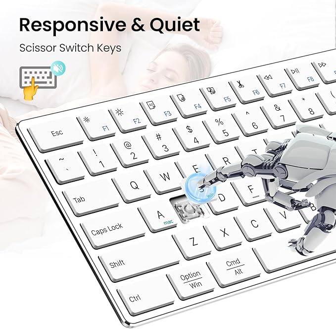 TIETI 2.4G Wireless Bluetooth Keyboard Rechargeable, Stainless Steel Ultra Slim Full Size Keyboard with Numeric Keypad Low Profile Silent Cordless Keyboards for Computer/Mac/Windows