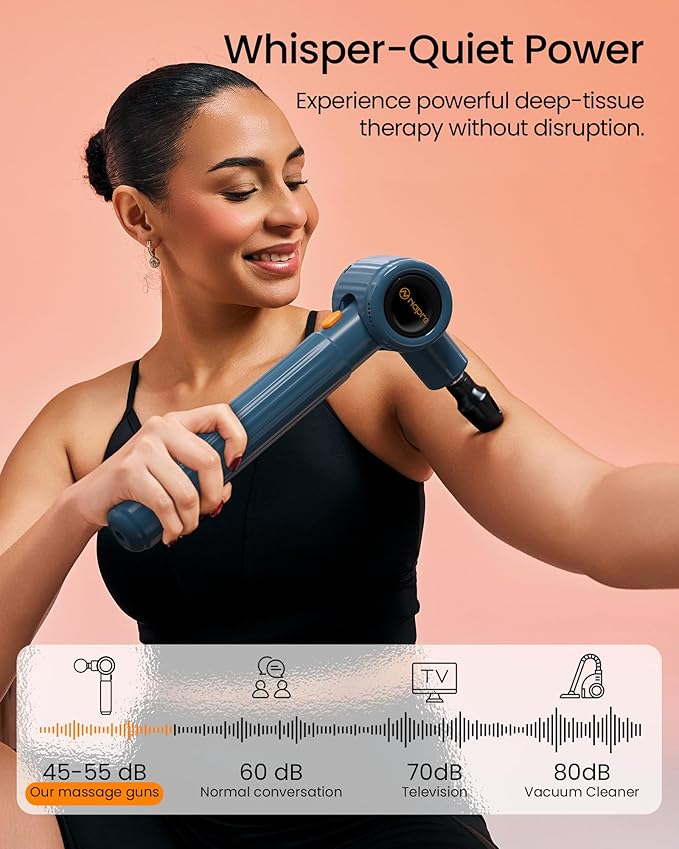 NAPRE Massage Gun with Heat,Massage Gun Deep Tissue with Extension Handle & 3 Adjustable Angles,Handheld Percussion Back Massager for Muscle/Neck/Body Pain Relief with Portable Case,Blue