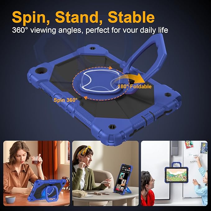 Case for Samsung Galaxy Tab A9 Plus 11 Inch 2023(SM-X210/X216/X218), Auorld Rugged Case for Samsung Galaxy A9+ Tablet with Screen Protector 360 Rotating Stand Shoulder Strap Pen Holder, Navy Black