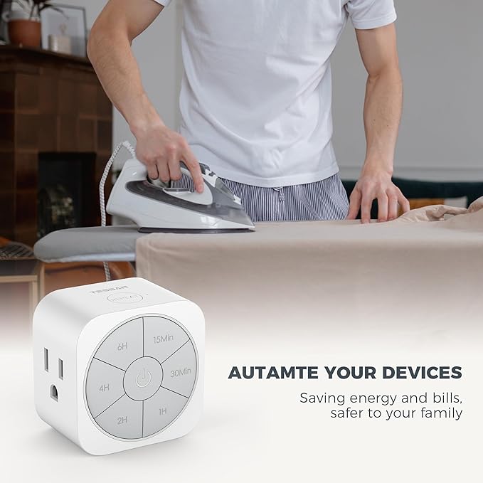 Outlet Timer Indoor 2 Pack, Countdown Timers for Electrical Outlets Up to 6H for Lights, Iron, Fan, Electric Bike, Auto Shut Off Switch for Home Kitchen Bedroom, 1875W