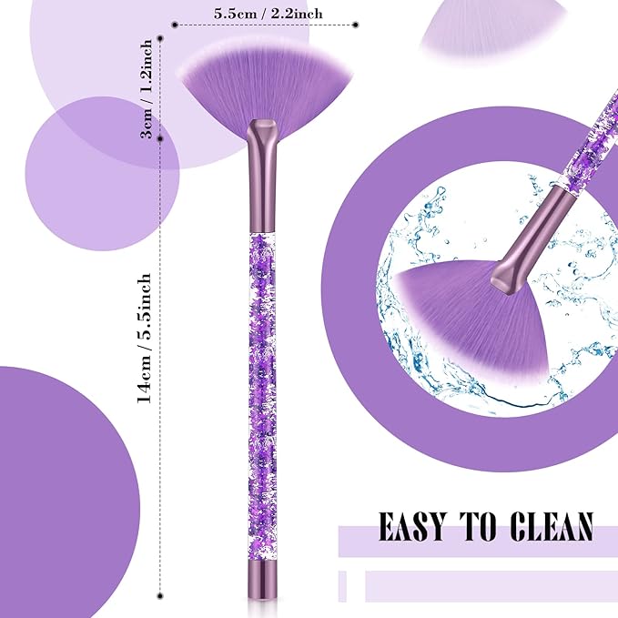 12 Pcs Fan Brushes for Facial Mask Brushes with Glitter Quicksand Handle Cosmetic Facial Fan Brush Soft Facial Mask Brush Applicator Facial Peel Applicator Face Mask Tools with Pouch (Purple)